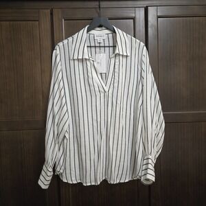 For the Republic Womens 2X Popover Stripe Oversized Long Sleeve Wide Cuff Collar